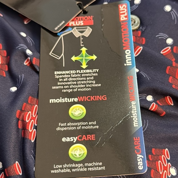 Roundtree & Yorke BEER PONG PATTERN Blue and Red Polo Shirt - Picture 4 of 6